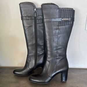 Ecco Women’s Size 40 Black Leather Knee-High Boots Heeled Sleek Comfortable EUC